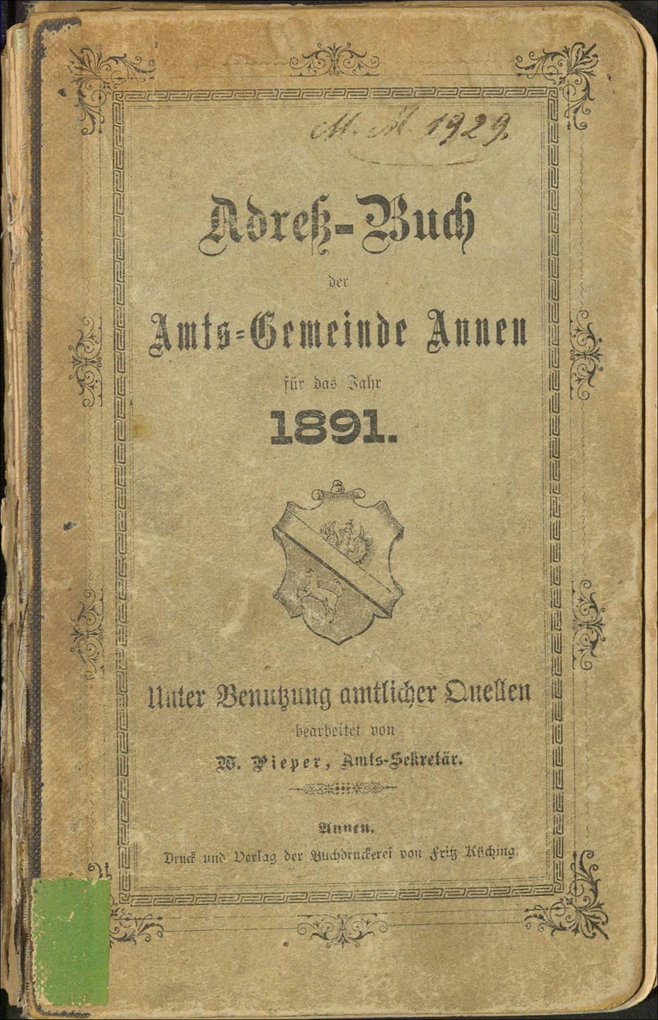 Adreß-Buch der Amts-Gemeinde Annen für das Jahr 1891