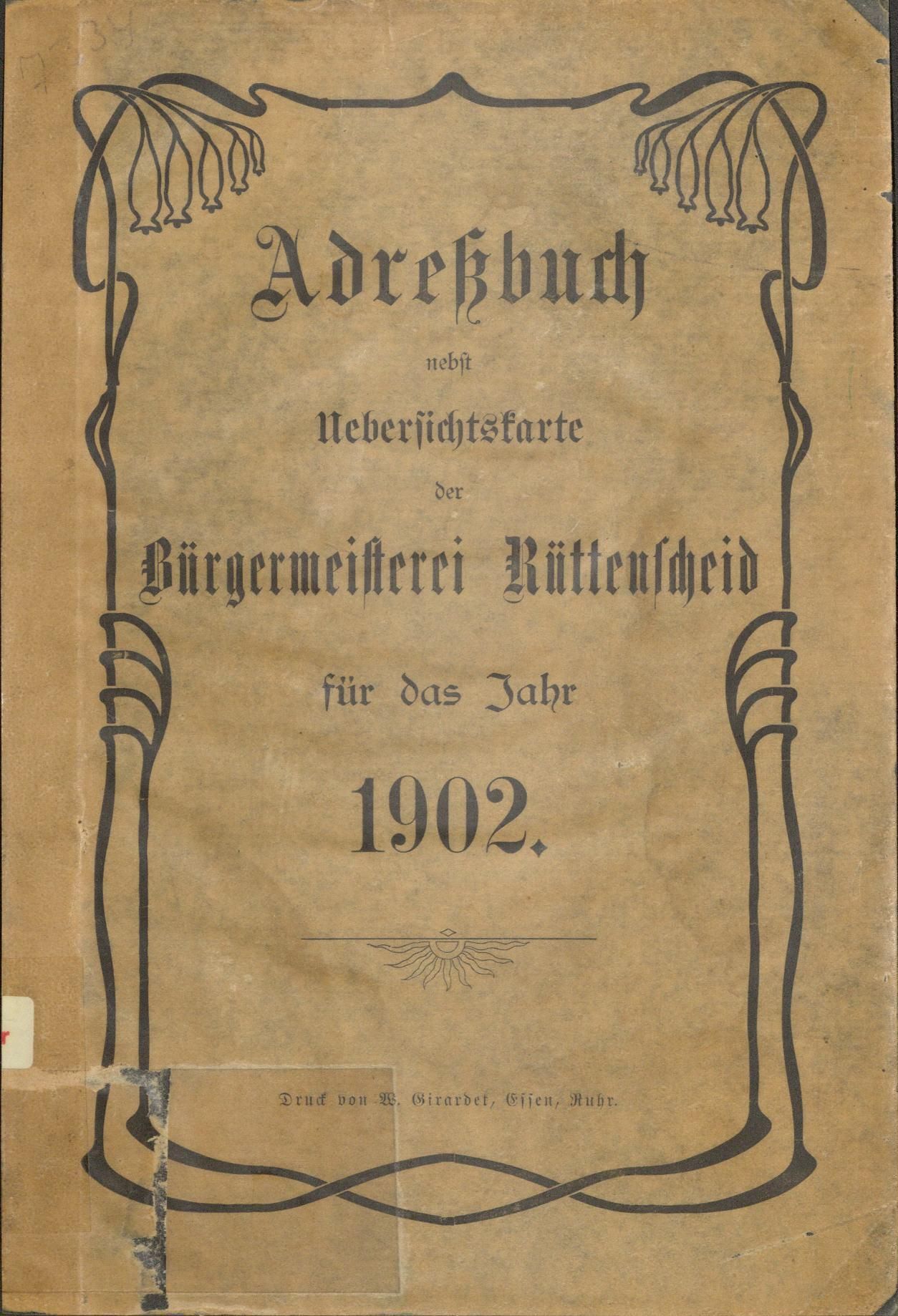 Adreßbuch der Bürgermeisterei Rüttenscheid für das Jahr 1902