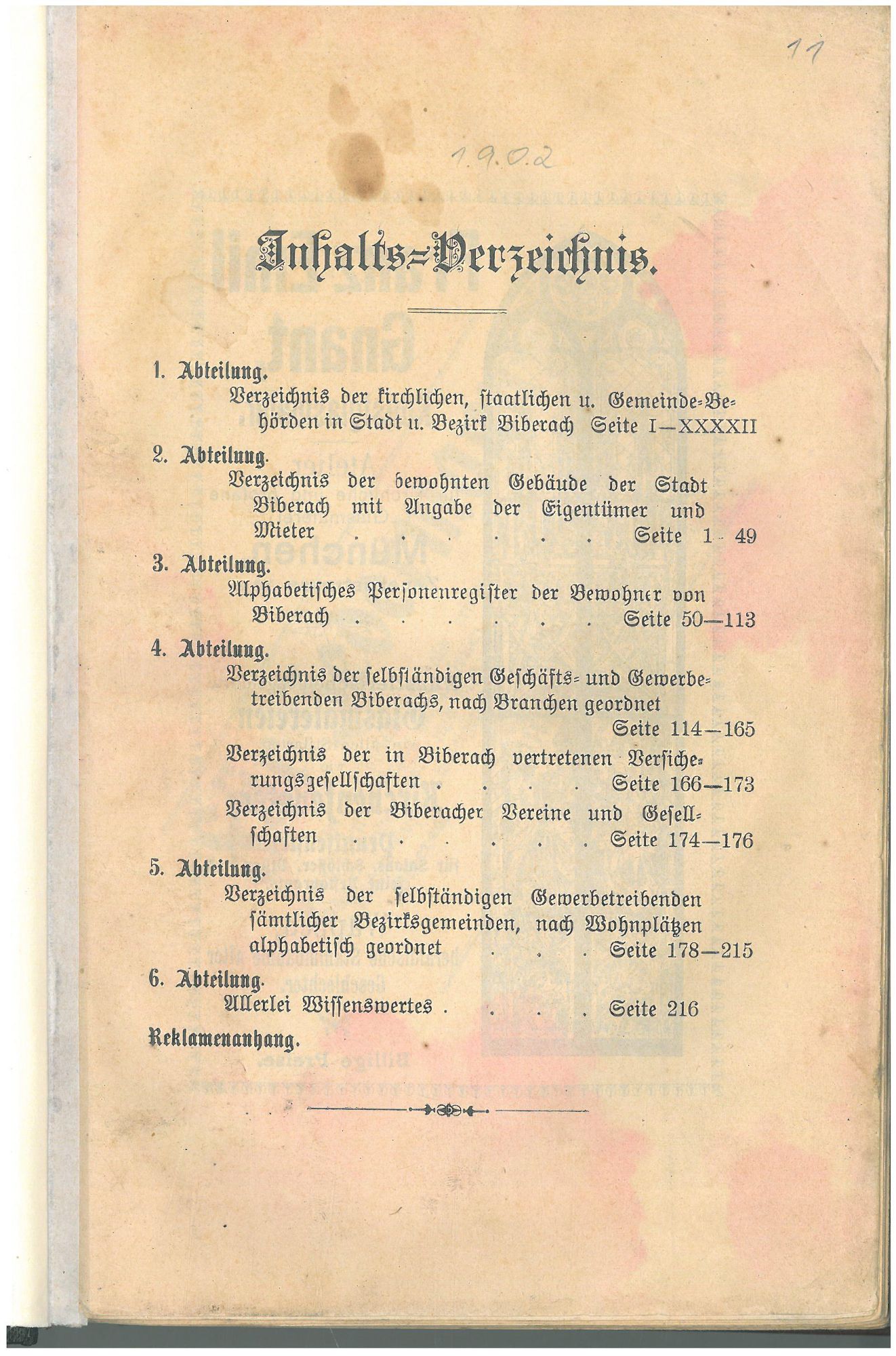 Amtsverzeichnis und Einwohnerbuch für Biberach an der Riß 1902