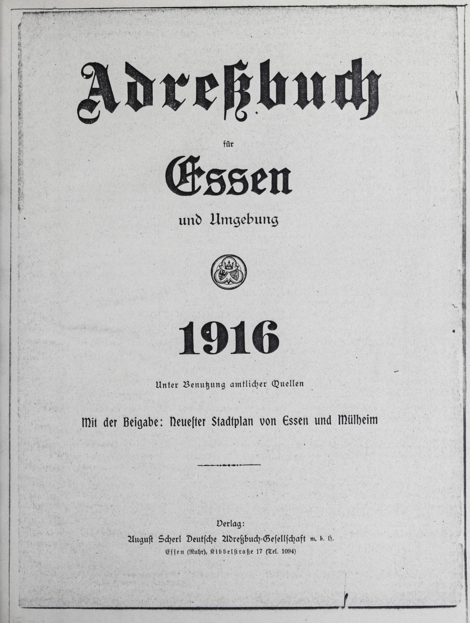 Adreßbuch für Essen und Umgebung 1916