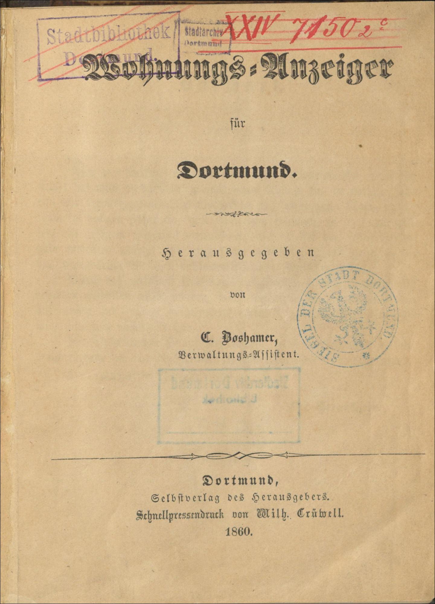 Wohnungs-Anzeiger für Dortmund 1860