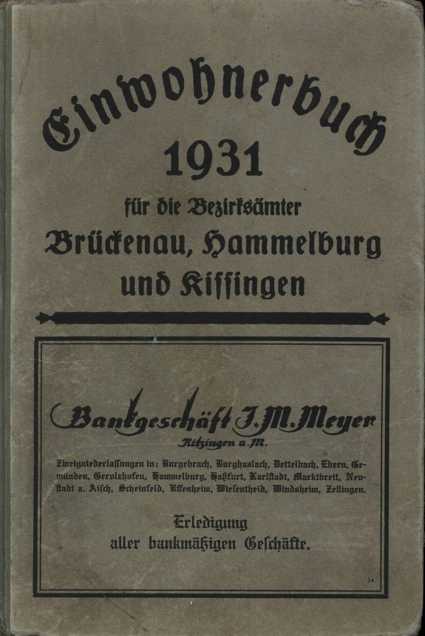 Einwohnerbuch 1931 für die Bezirksämter Brückenau, Hammelburg und Kissingen