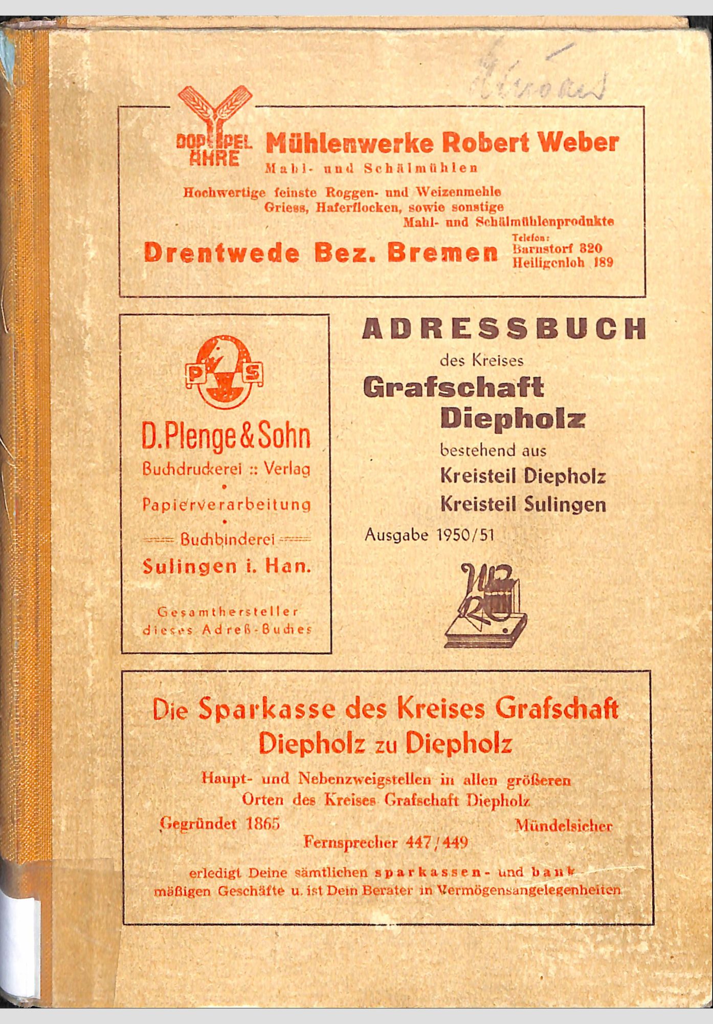 Adressbuch des Kreises Gafschaft Diepholz 1950/51