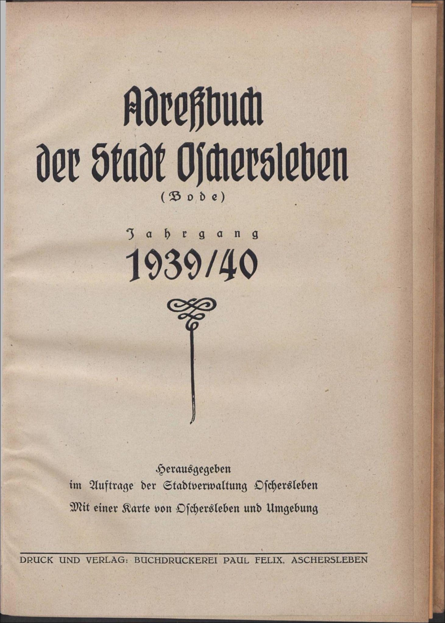 Adreßbuch der Stadt Oschersleben (Bode) 1939/40