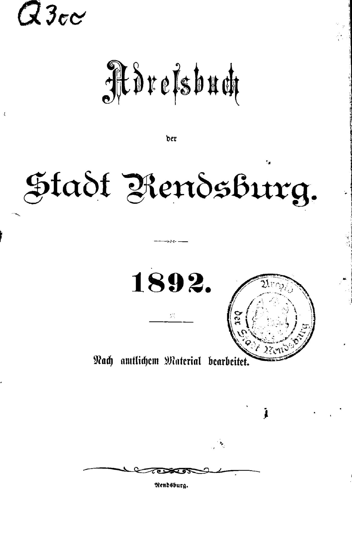 Adressbuch der Stadt Rendsburg 1892