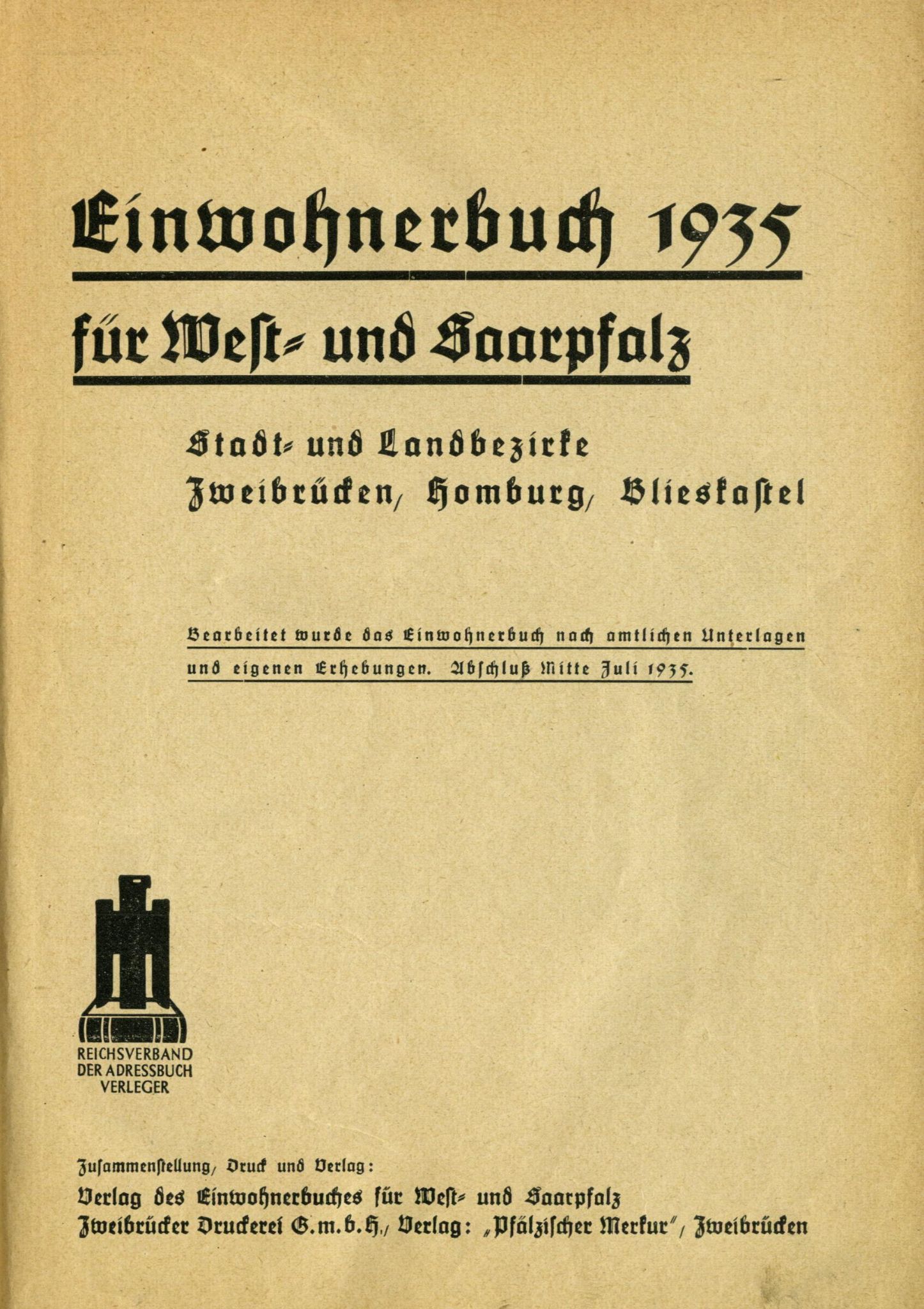 Einwohnerbuch 1935 für West- und Saarpfalz